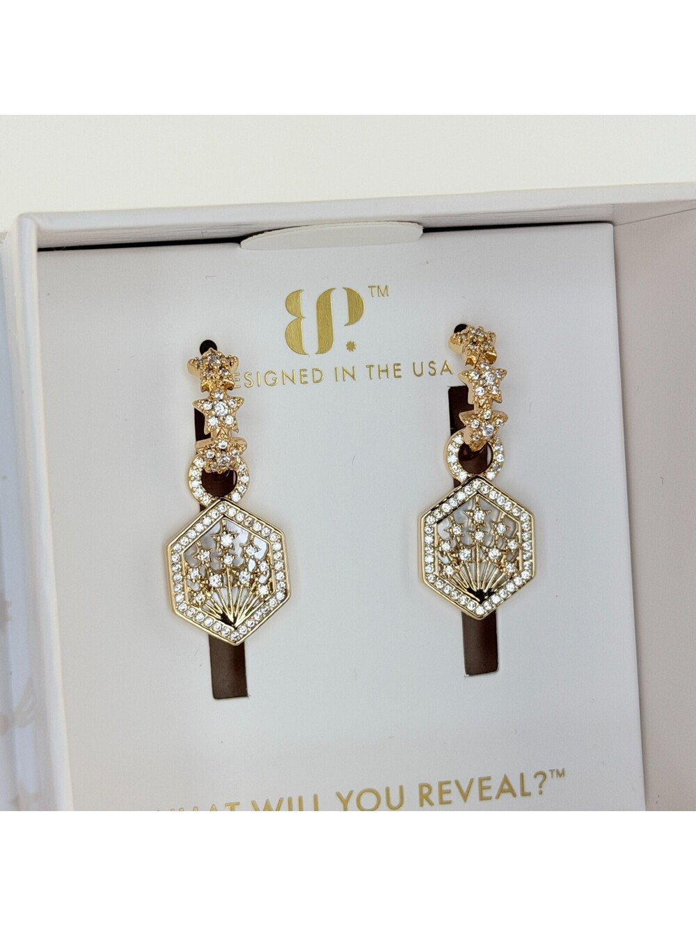 Bomb Party Halo "Moments Remembered" Gen. Moonstone Yellow Gold Star Hoops